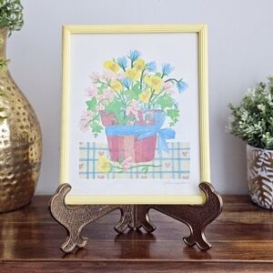 Vintage 80's Priscilla Floral Framed Print Cottagecore Pastel Wall Art Original